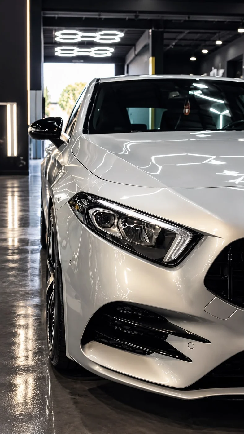Detalhe frontal de automóvel fotografado para avaliação de PPF